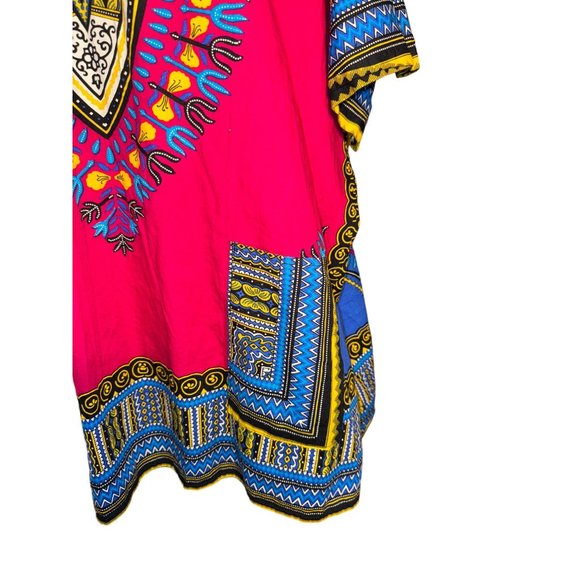 Mama and Papa Vintage Dashiki Shirt Cotton Fuchsia Patchwork Shirt with Pockets - Picture 5 of 10